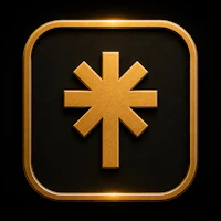 a golden cross icon on a black background