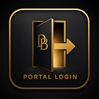 the logo for portal login on a black background